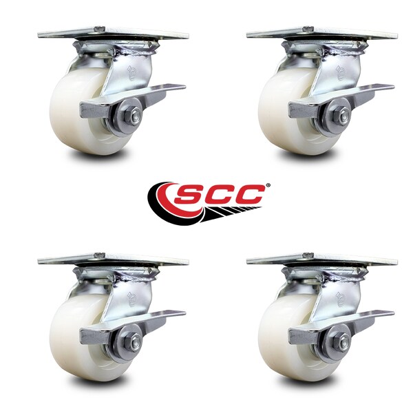 Service Caster 4 Inch Heavy Duty Nylon Caster Set with Ball Bearings and Brakes SCC-35S420-NYB-SLB-4 - main